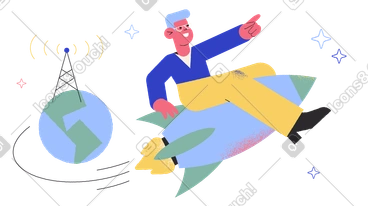 Man is sitting on a flying rocket  PNG, SVG