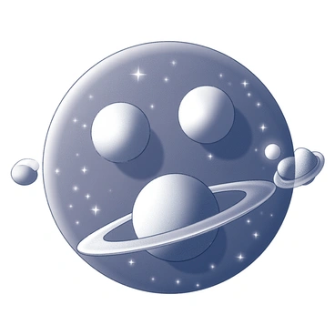 A cosmic scene featuring multiple planets aligned in a circular formation. The planets are arranged in a way that resembles a smiley face, with two planets positioned as eyes and a larger planet forming the curved mouth below. Surrounding the planets, there are distant stars twinkling, creating a backdrop of a vast, dark space. The overall composition presents a whimsical interpretation of celestial bodies interacting to form a human-like expression.