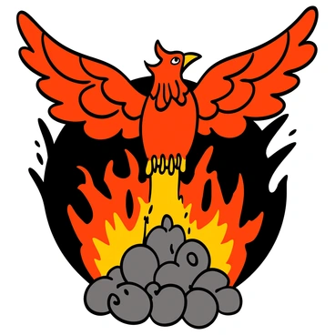 A card depicting a phoenix rising from ashes in a burst of flames