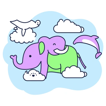 Various animals shaped from fluffy clouds in a clear blue sky