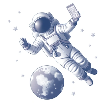 An astronaut is floating in space, wearing a detailed space suit complete with a helmet and life support system. In one hand, the astronaut is holding a lottery ticket, which is clearly visible, displaying numbers and symbols. Below, the planet Earth is depicted with recognizable features such as continents and swirling clouds, creating a stunning backdrop for the scene. Stars are scattered throughout the vastness of space, adding to the cosmic setting.