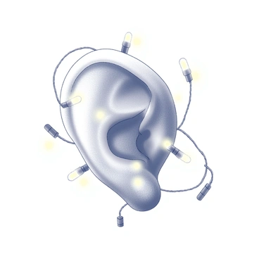 An illustration of an ear lit up with fairy lights, adding a festive touch.