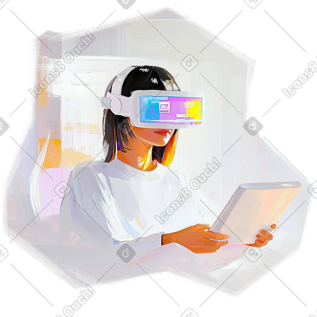 Oil painting illustration of learning with digital technology clipart images in PNG