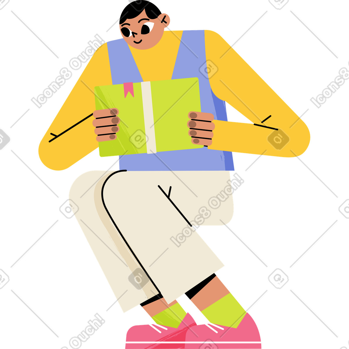 Guy sitting and reading a book illustration in Juicy style download in PNG, SVG