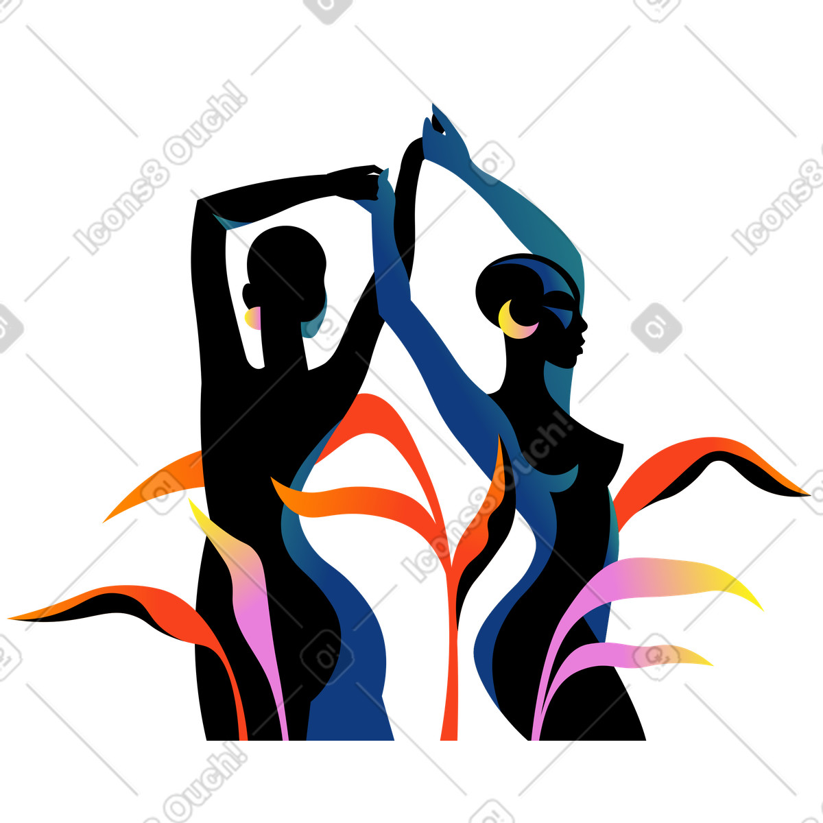 Illustration Femmes africaines dansant dans la nature le style Amani à télécharger aux formats PNG, SVG