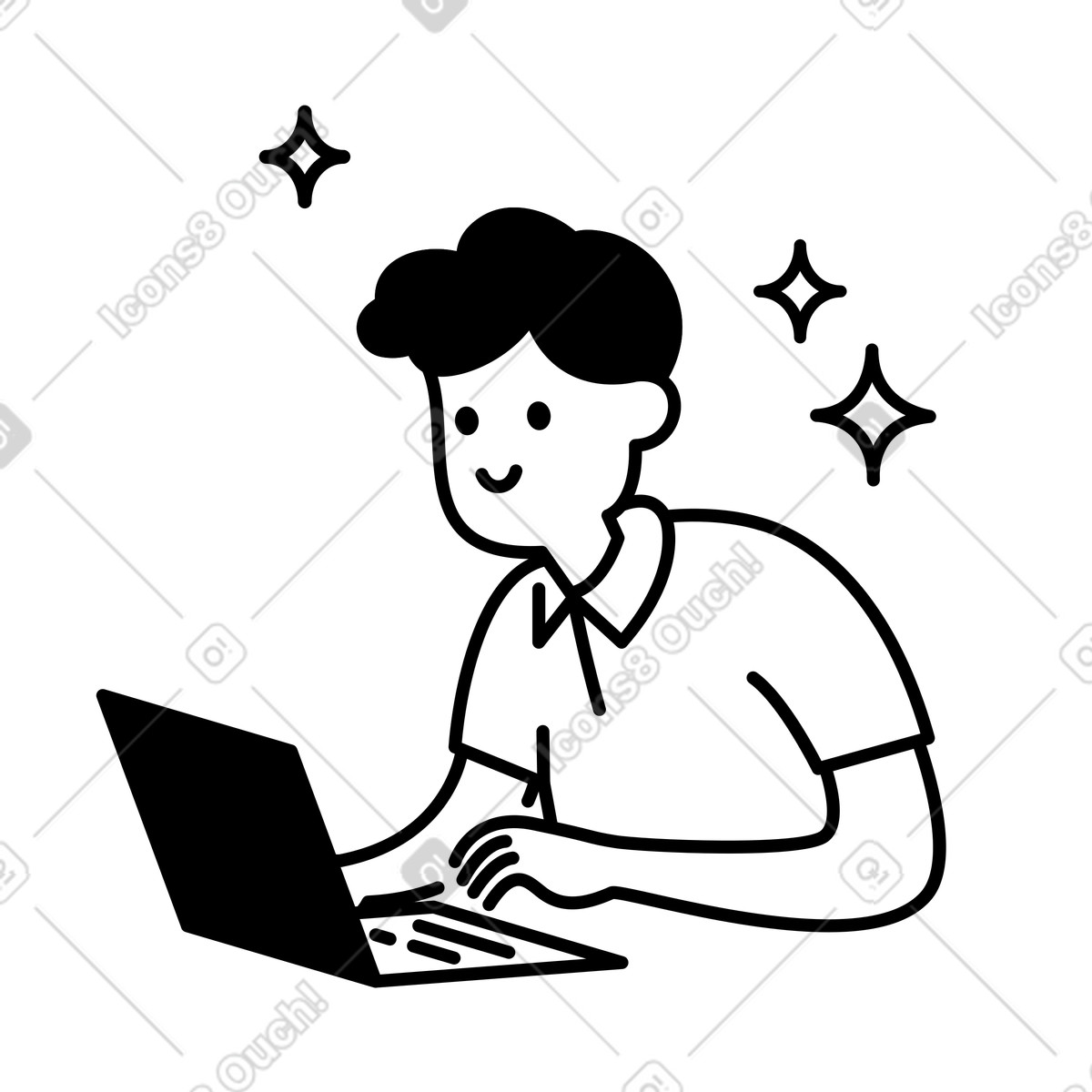 Student writing notes on tablet with sparkles around head-Illustration im Notion Line Art-Stil als Download in PNG, SVG