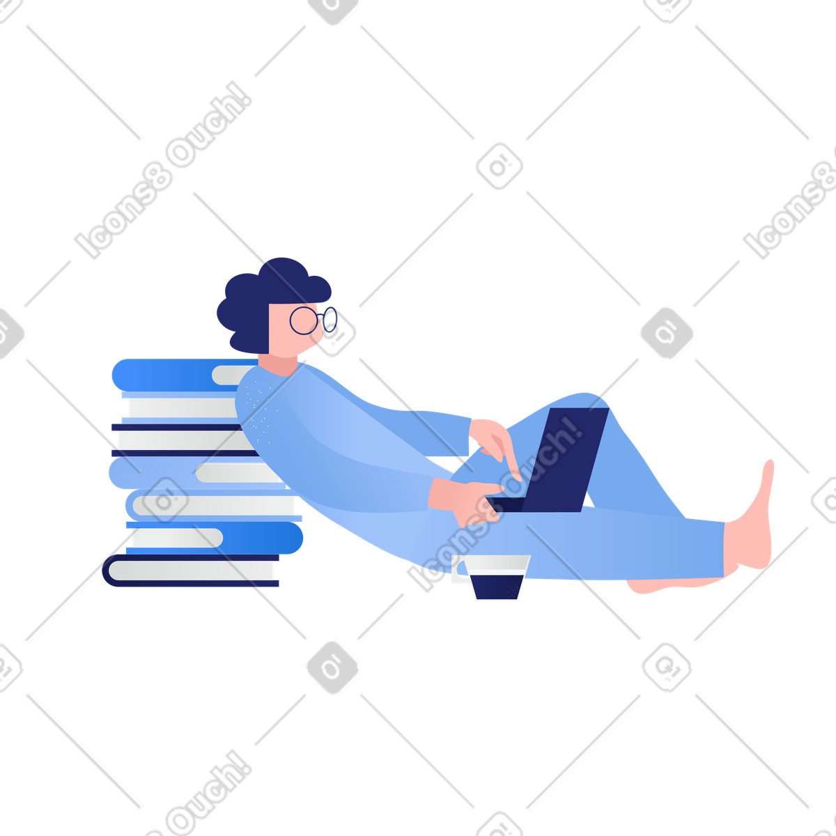 Person in pajamas engaged in e-learning on laptop illustration in Clip style download in PNG, SVG