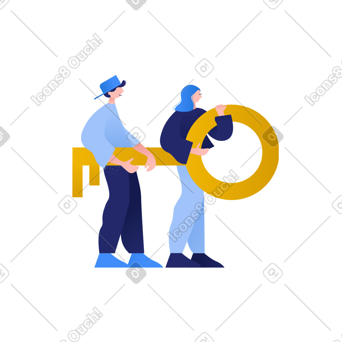 Users holding giant key, Account sign up or secure login concept illustration in Clip style download in PNG, SVG