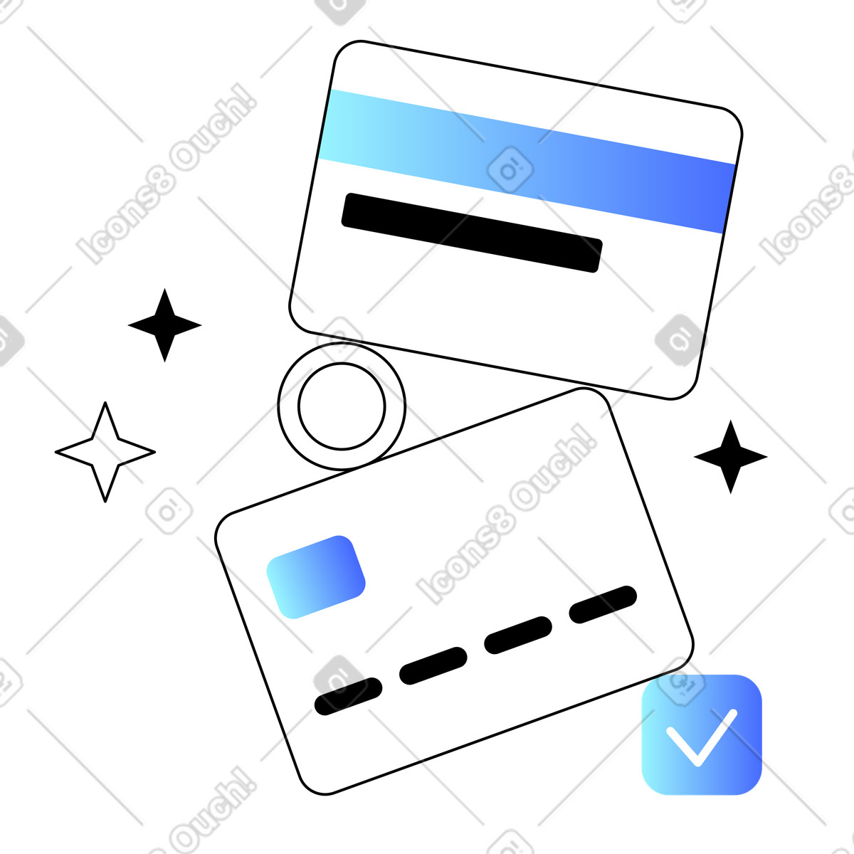 Bank cards with coin and check illustration in PNG, SVG