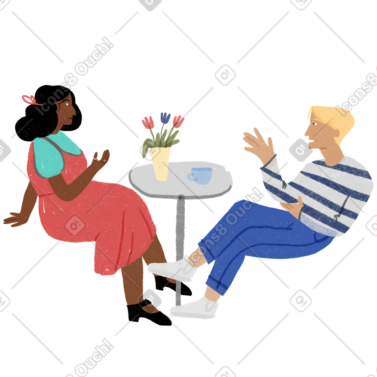 Una donna e un uomo seduti in bar a parlare illustrazione stile Public scarica PNG, SVG