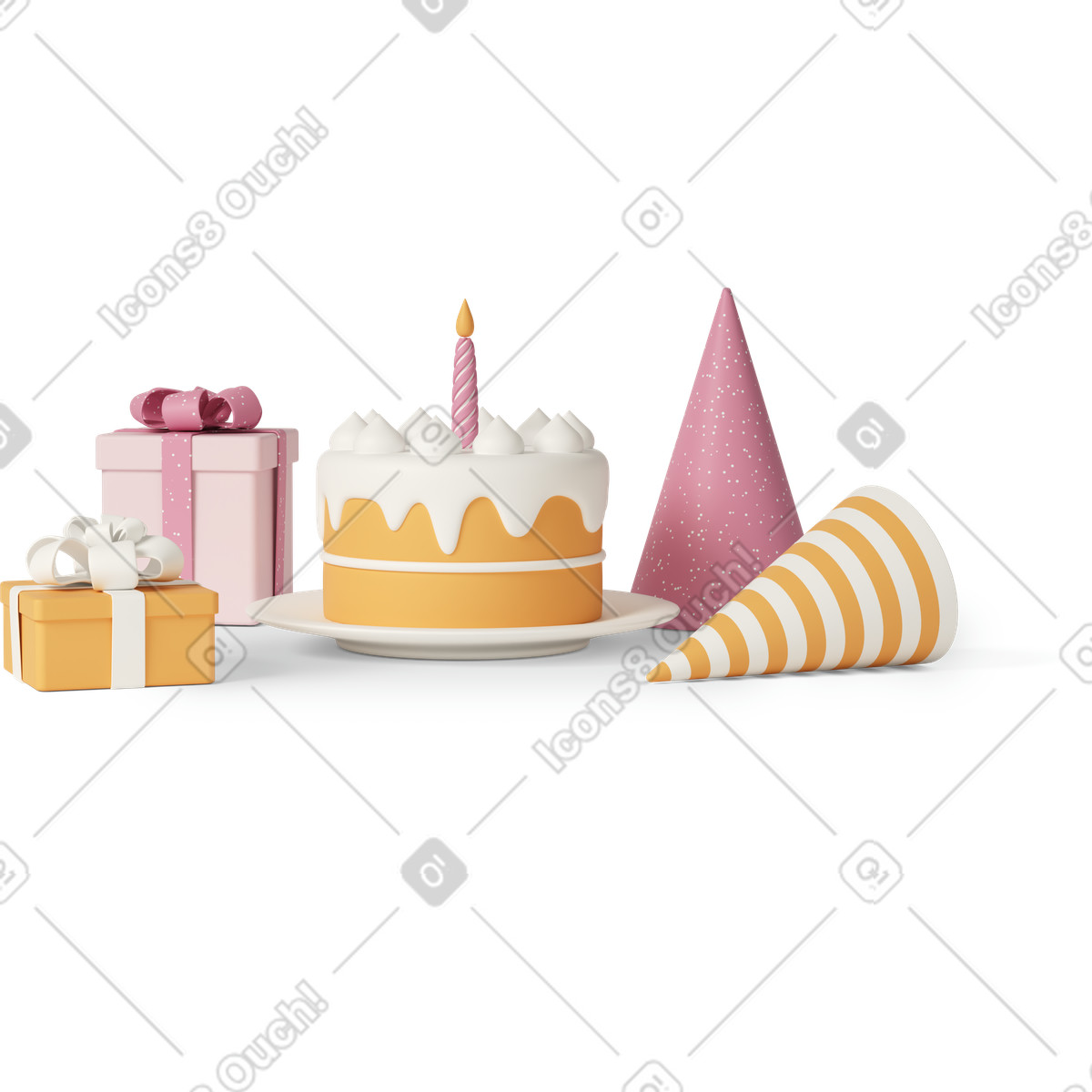 3D Casual life 스타일의 Birthday party cake 일러스트레이션 PNG, SVG 다운로드