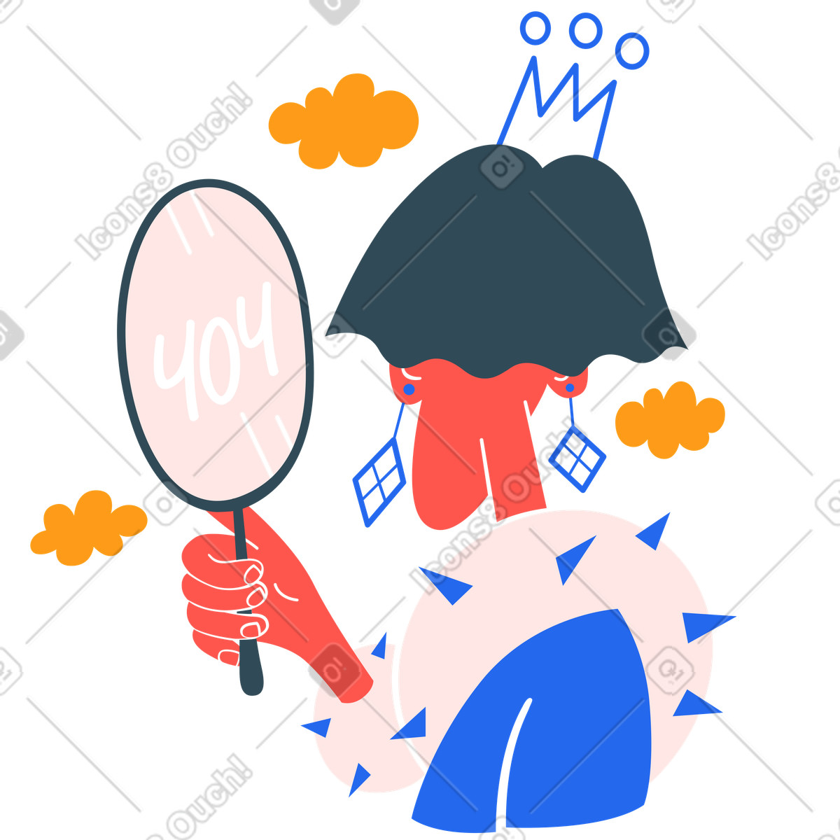 Woman looking in the mirror with 404 sign illustration in Kingdom style download in PNG, SVG
