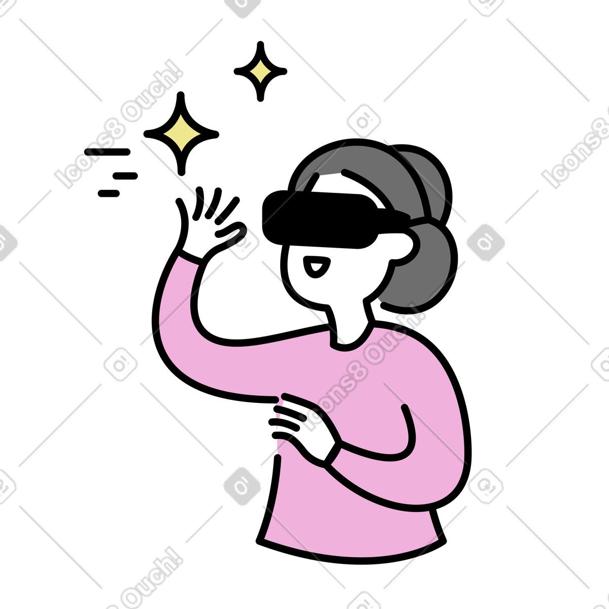 Frau mit virtual-reality-brille-Illustration im Mochi-Stil als Download in PNG, SVG