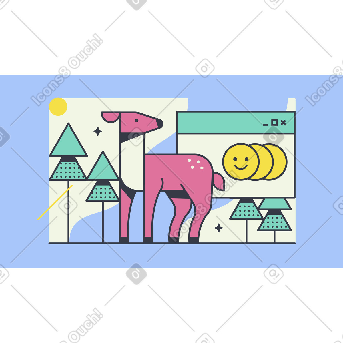 Fawn or doe standing in forest animated illustration in Abstract style download in GIF, Lottie (JSON), AE