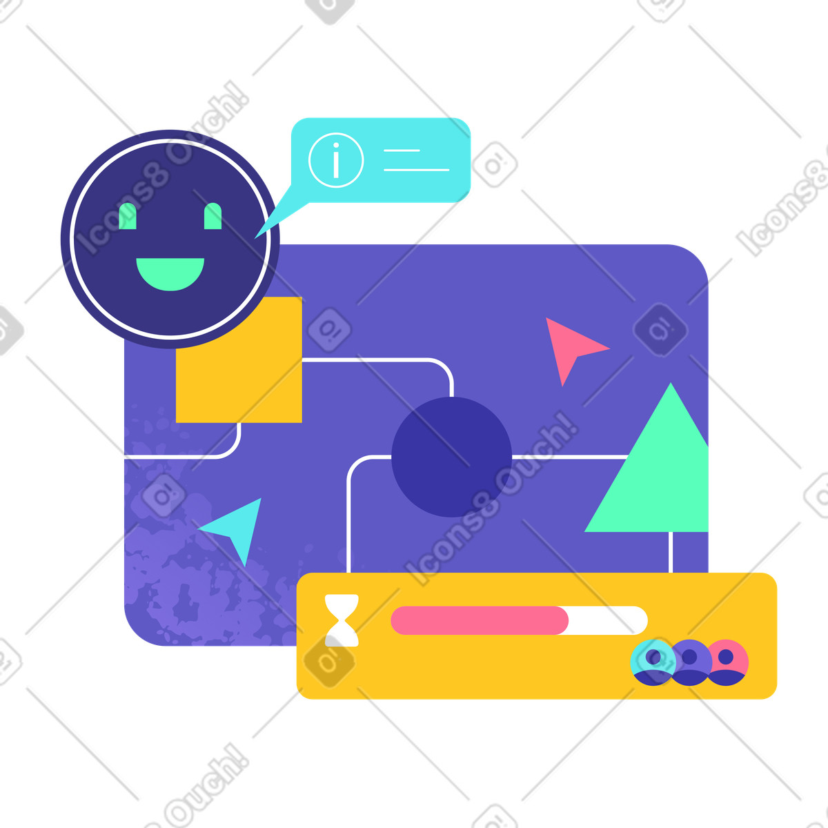 AI Agent Guiding Workflow Process, Artificial Intelligence in Business Operations illustration in PNG, SVG