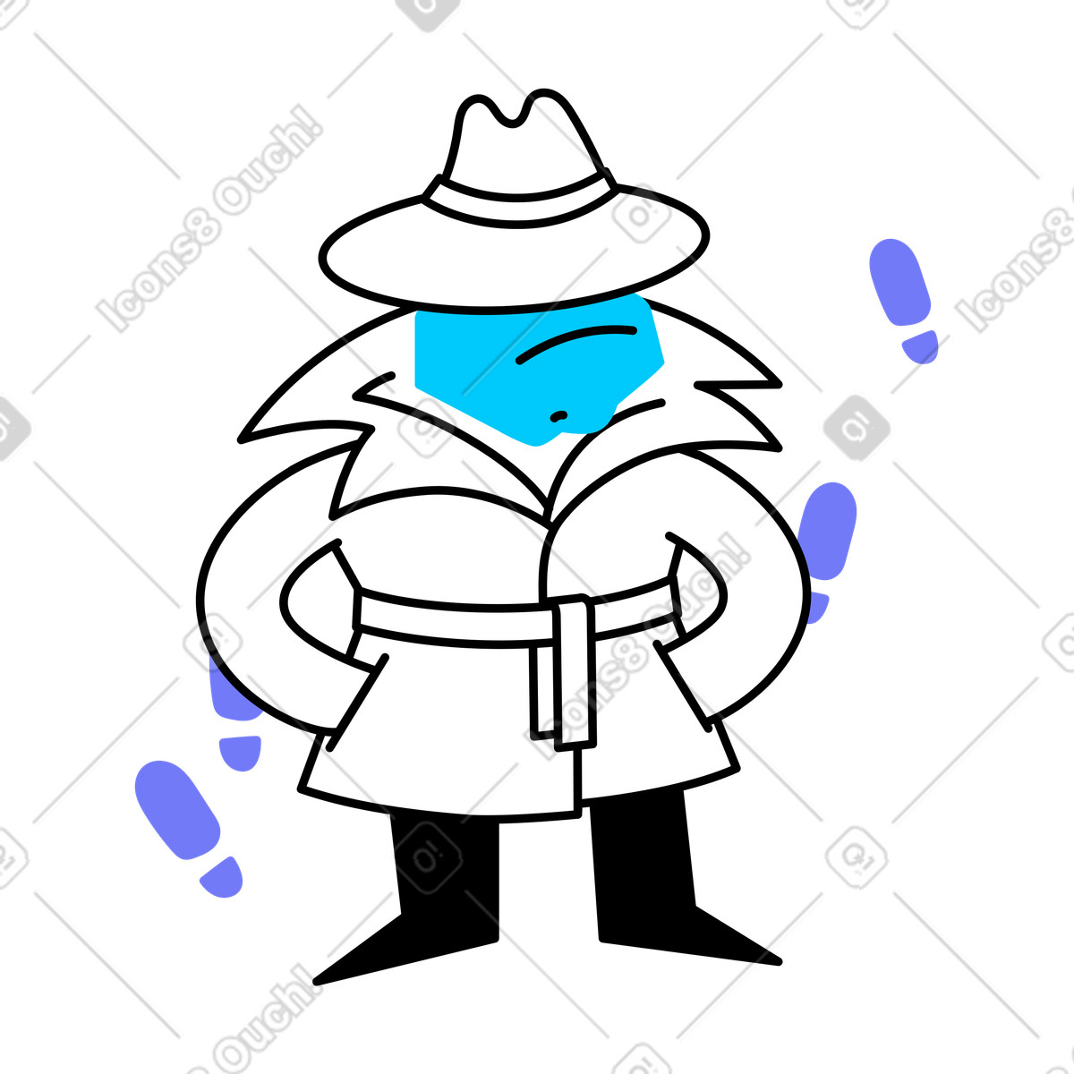 Ilustración Personaje detectivesco siguiendo huellas en estilo Giggle a descargar en PNG y SVG