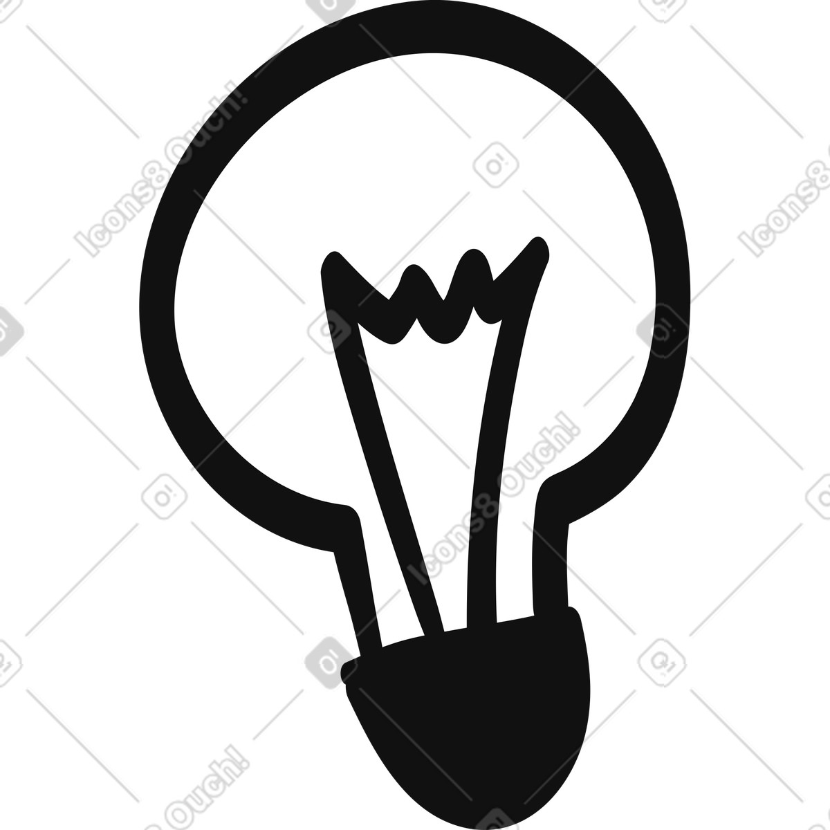 Organic スタイルの Light bulb icon with simple black outline and filament shape のイラストをPNG、SVG形式でダウンロード