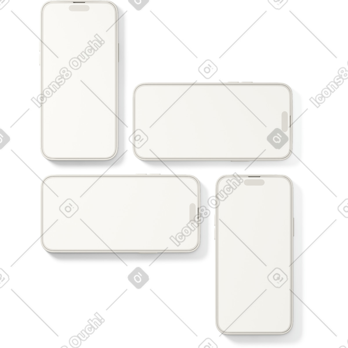 3D Casual life スタイルの Top view of smartphones mockup のイラストをPNG、SVG形式でダウンロード