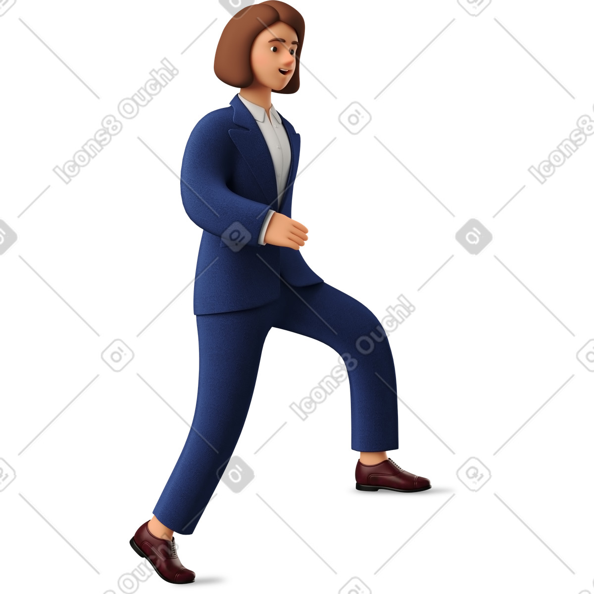 Stepping businesswoman in blue suit illustration 3D Business style download PNG, SVG