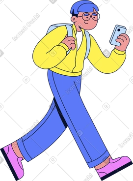 Homme avec sac à dos et téléphone PNG, SVG