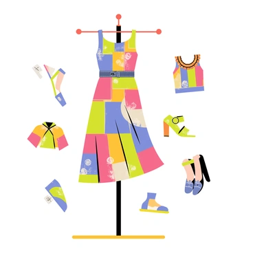 A sustainable fashion design made from recycled materials hanging on a rack