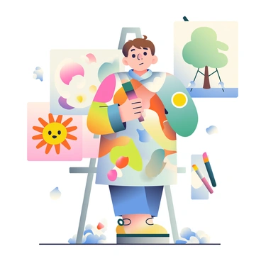 A character trying to imitate various art styles but getting them all hilariously wrong in the process.