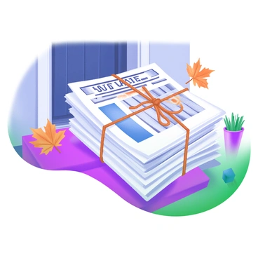 A tightly bundled stack of newspapers tied with twine on a doorstep