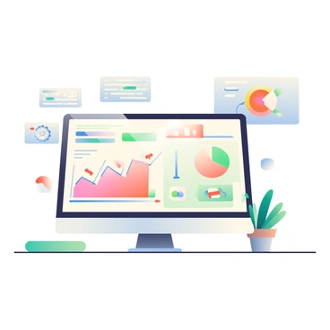 A sleek digital dashboard is displayed on a modern computer screen. The dashboard showcases various graphs and charts, including a line graph indicating production efficiency trends and a pie chart illustrating resource allocation. Colorful indicators are used to represent different metrics, with green showing optimal performance and red highlighting areas that need improvement. In the background, there are several icons symbolizing machine learning processes, such as a brain with circuits and gears. The workspace features a light wooden desk and a plant in the corner, adding a touch of greenery to the setting.
