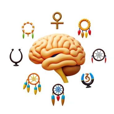 A detailed diagram of the limbic system, showcasing its anatomical structures in a clear and educational layout. Integrated within the diagram are various artifacts and symbols from ancient cultures, such as an Egyptian ankh, a Greek laurel wreath, and Native American dreamcatchers. Each artifact is positioned around the corresponding parts of the limbic system, highlighting the connections between emotions and cultural significance. The colors of the artifacts contrast with the diagram, drawing attention to their historical importance while maintaining clarity in the anatomical representation.