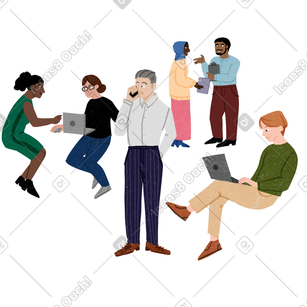 Persone che gironzolano per l'ufficio illustrazione in stile Public scarica in PNG, SVG