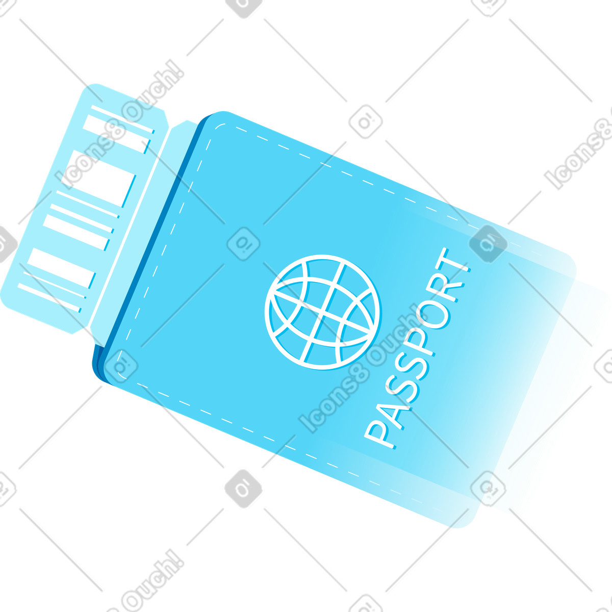 Passport with ticket illustration in Icy style download in PNG, SVG