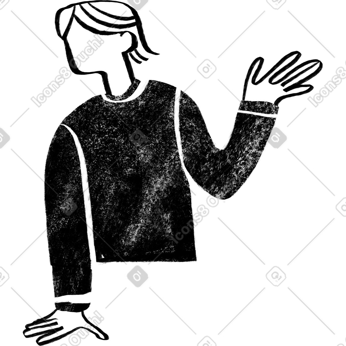Black and white top part of blond man standing illustration in Company style download in PNG, SVG