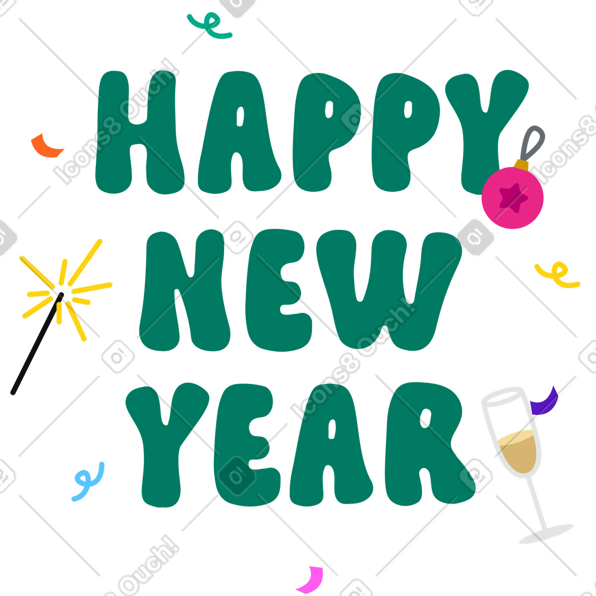Ilustración Texto feliz año nuevo letras en estilo Active a descargar en PNG y SVG