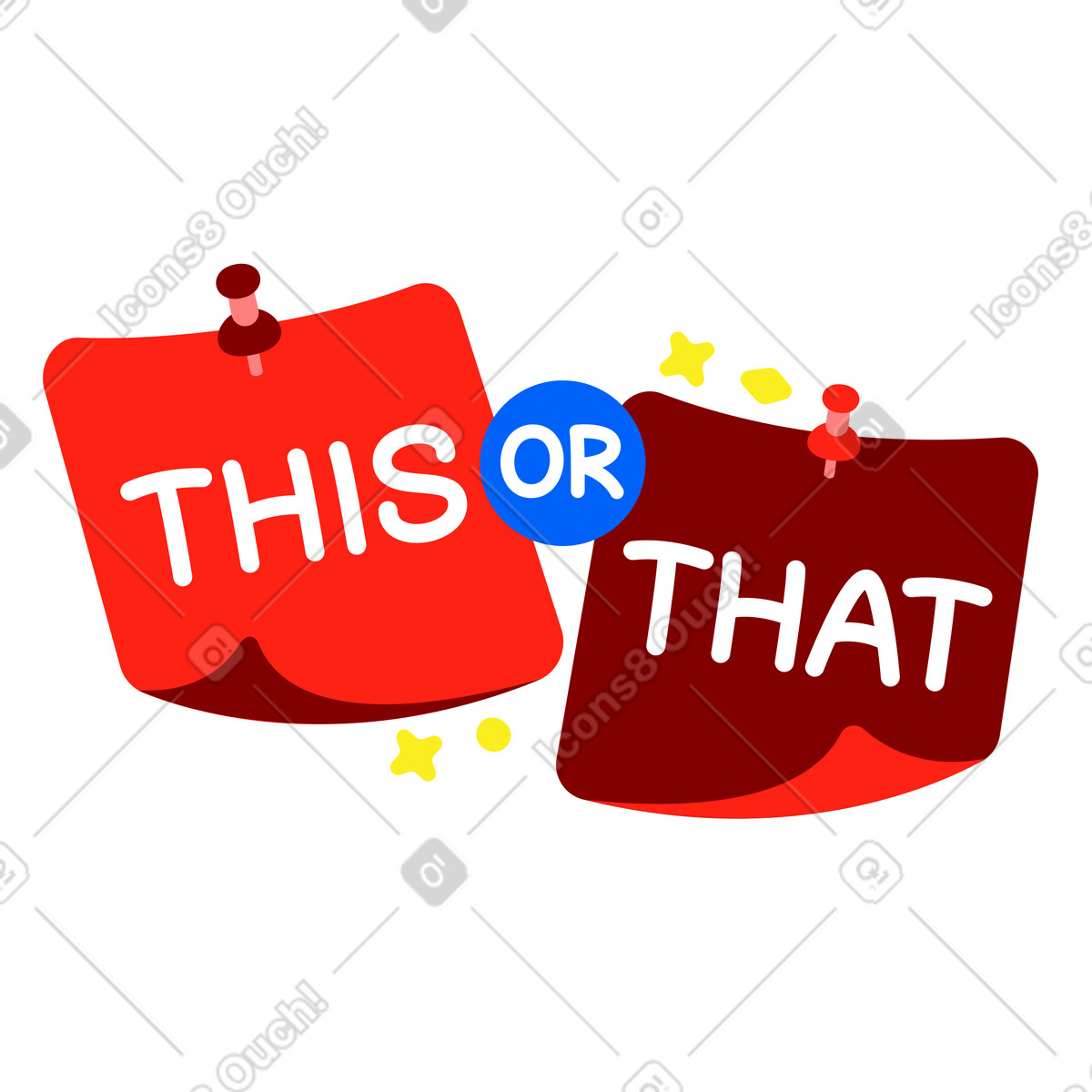 Lettering sticker this or that paper note yellow red text illustration in style download in PNG, SVG