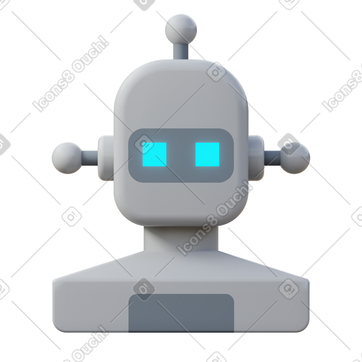 Grey robot with antennas, Artificial intelligence and robotics illustration in PNG, SVG