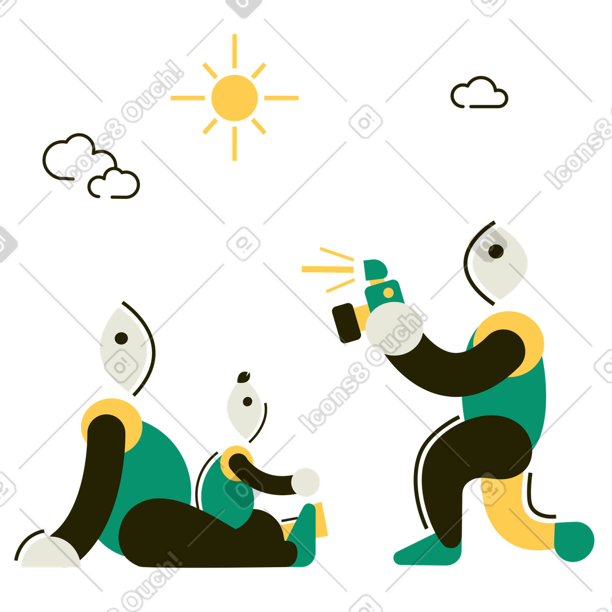 Man taking a photo of his wife and child illustration in Spot style download in PNG, SVG