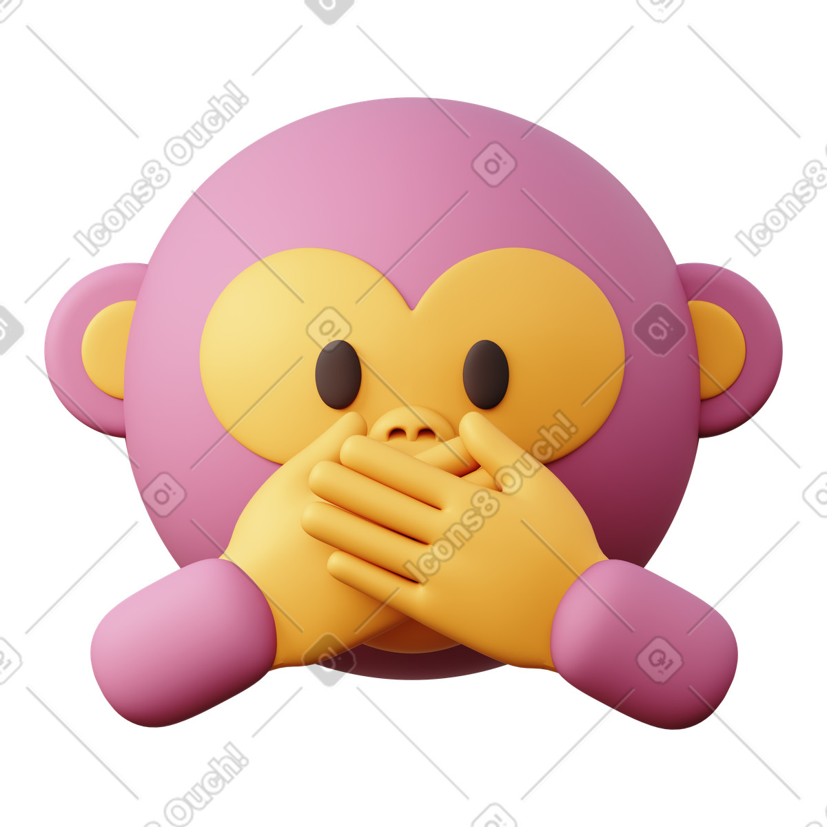 下载 3D Sugary 风格的 表情符号“不说邪恶”猴子 插画，支持 PNG、SVG 格式