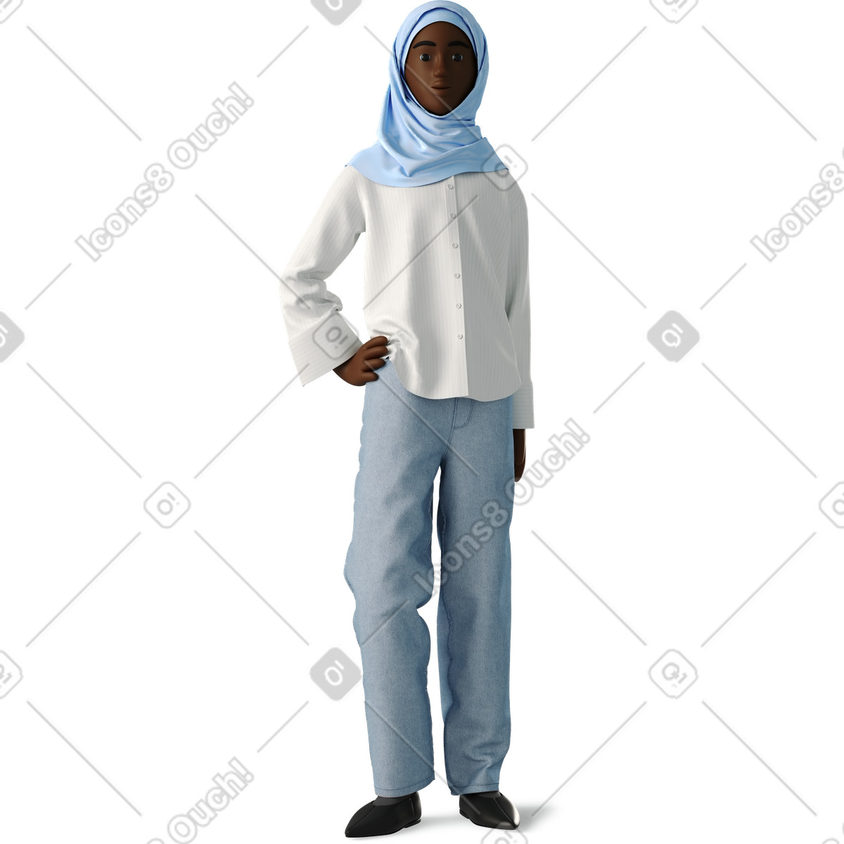 Illustration Young woman standing in hijab dans le style 3D Business à télécharger aux formats PNG, SVG
