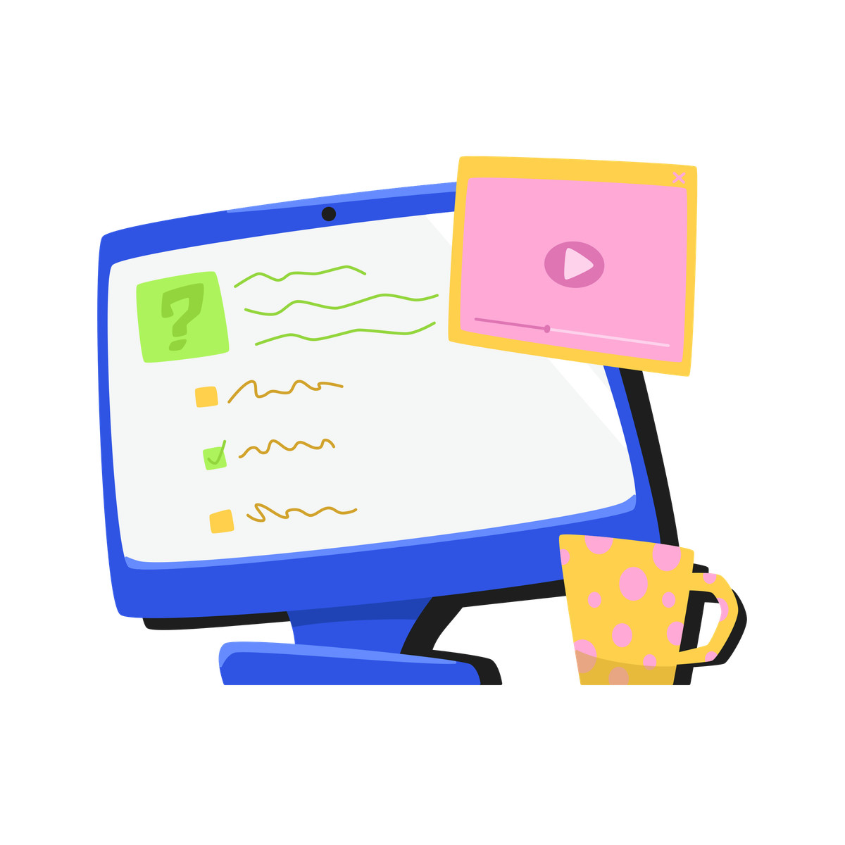 Fare il test online e guardare video illustrazione in stile Bouncy scarica in PNG, SVG