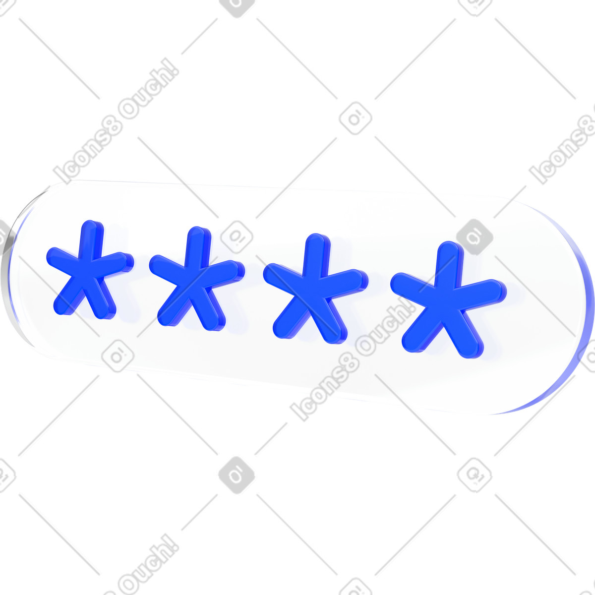 Password field, blue asterisk code, minimalist transparent bar illustration in 3D Enterprise style download in PNG, SVG