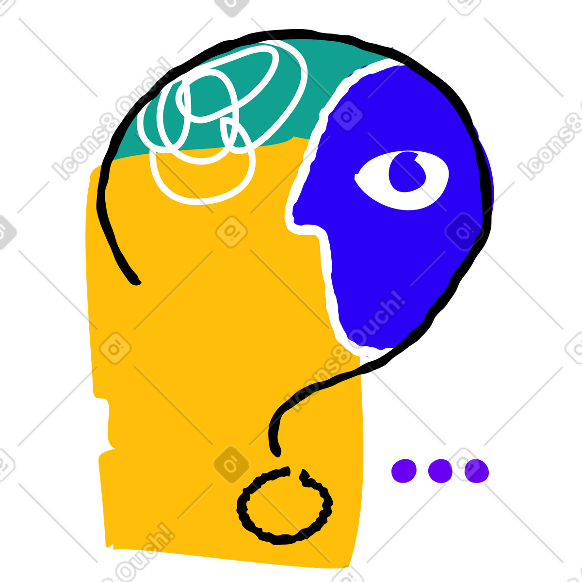 Man with troubling thoughts inside a question mark illustration in Puzzle style download in PNG, SVG