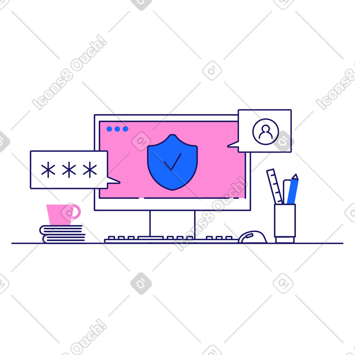 Ilustração de Computer screen with shield and password, Online privacy secure login em no estilo Matey para baixar em PNG, SVG