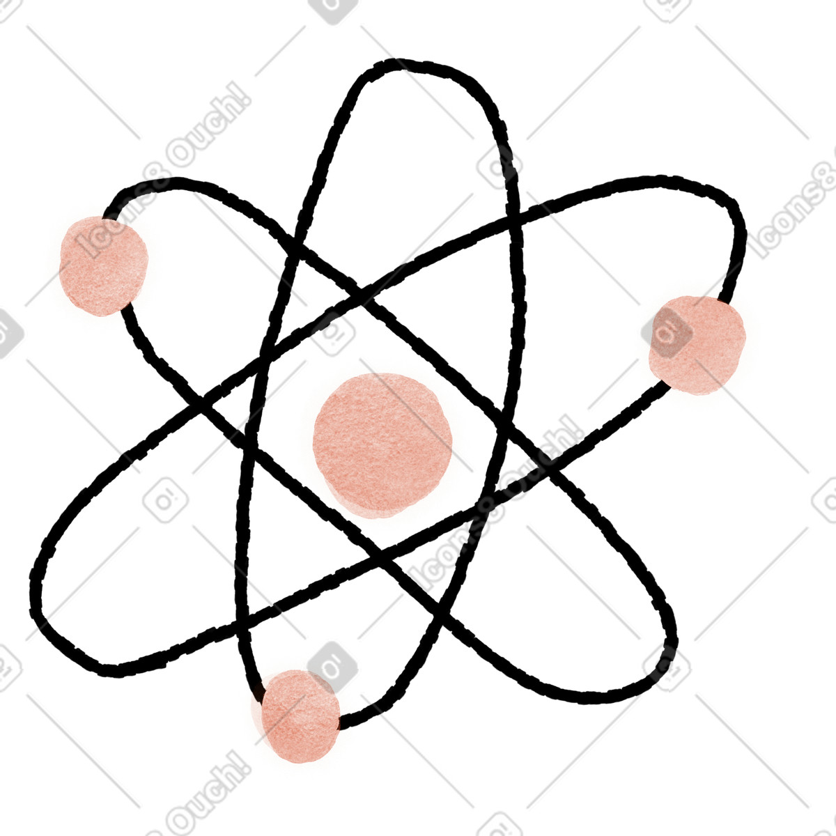 Atom model with orbiting electrons around central nucleus diagram-Illustration im Anthropic Claude Hand Drawn-Stil als Download in PNG, SVG