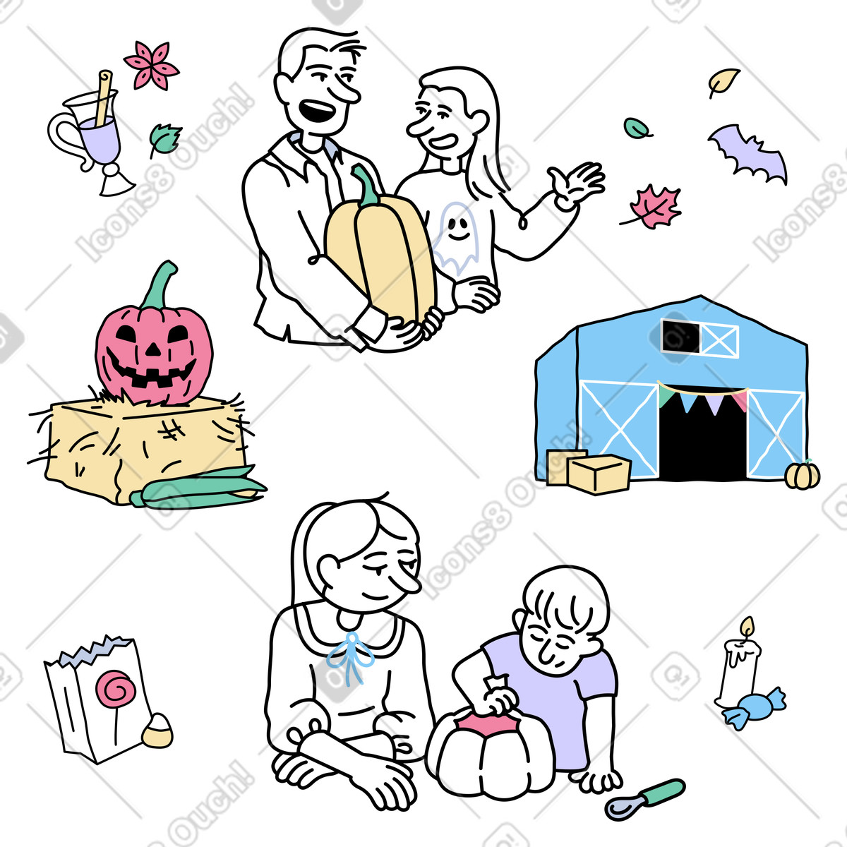 Ilustración Festival de otoño ambientado con calabazas en estilo Notes a descargar en PNG y SVG