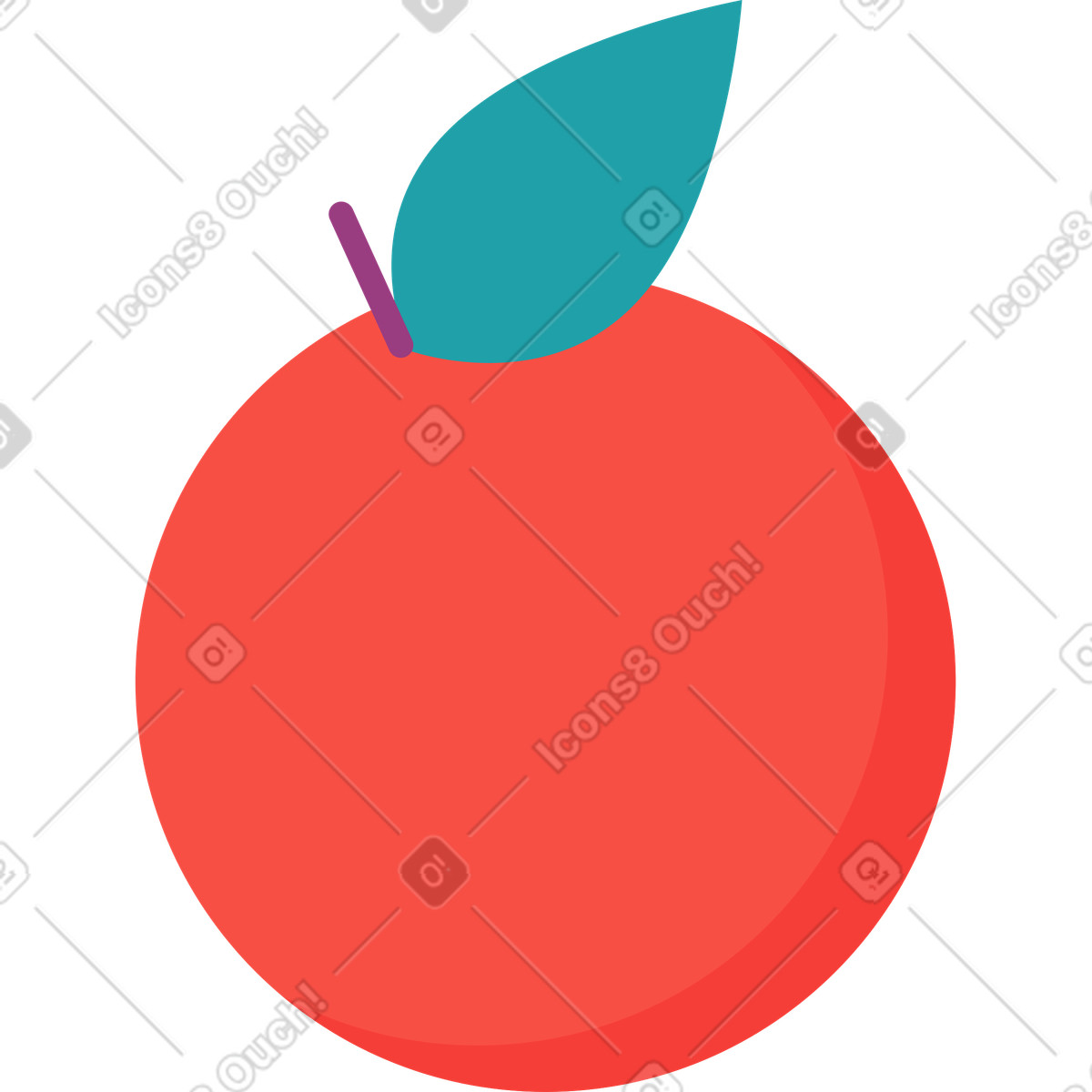 Red apple with leaf illustration in Sammy style download in PNG, SVG