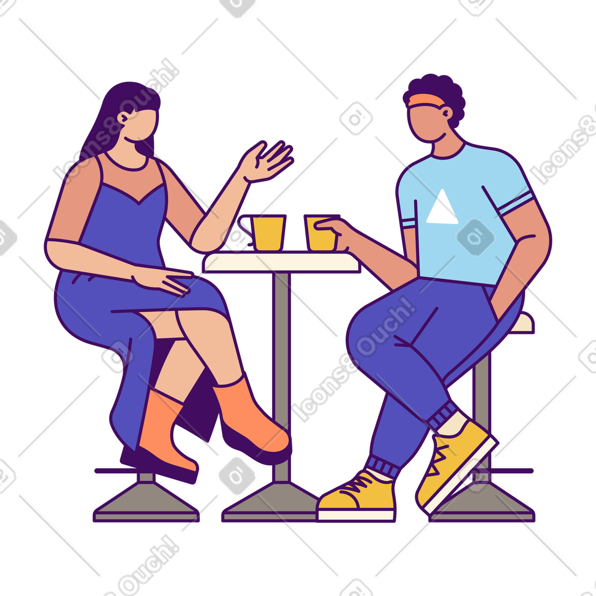 People engaging in dialogue at café, Networking or relationship building illustrazione stile Simplistic scarica PNG, SVG