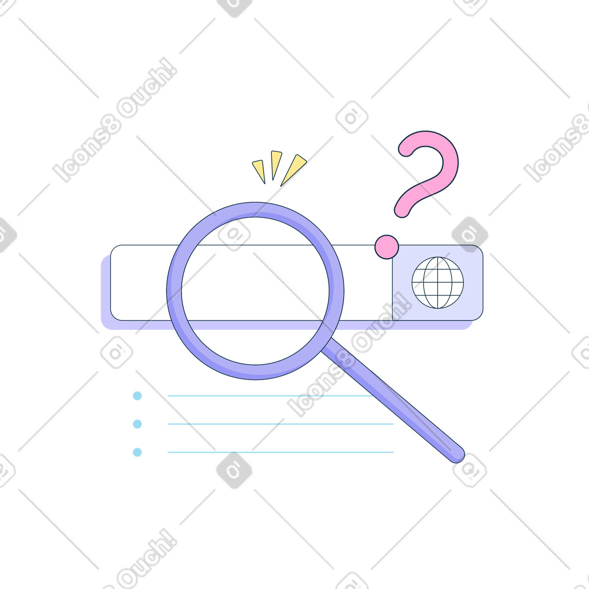 Magnifier and internet search bar illustration in PNG, SVG