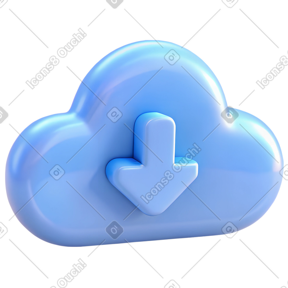 Ilustração de Nuvem azul plástico com seta para download em no estilo 3D Cutie baixar em PNG, SVG
