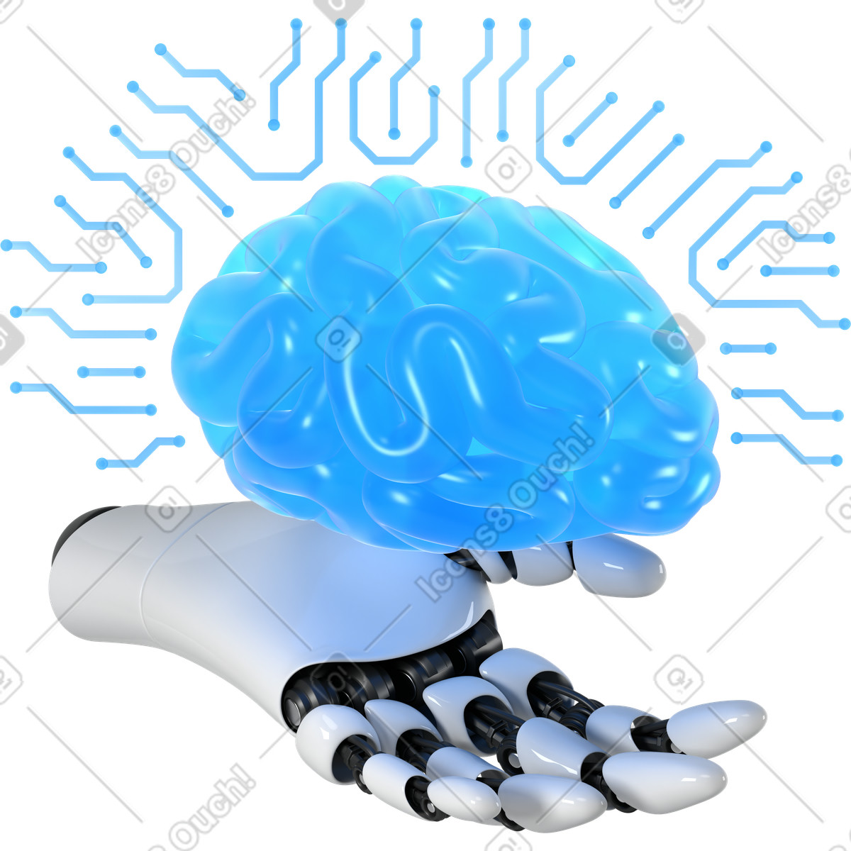 Ilustración Robot hand with brain en estilo 3D Business a descargar en PNG y SVG