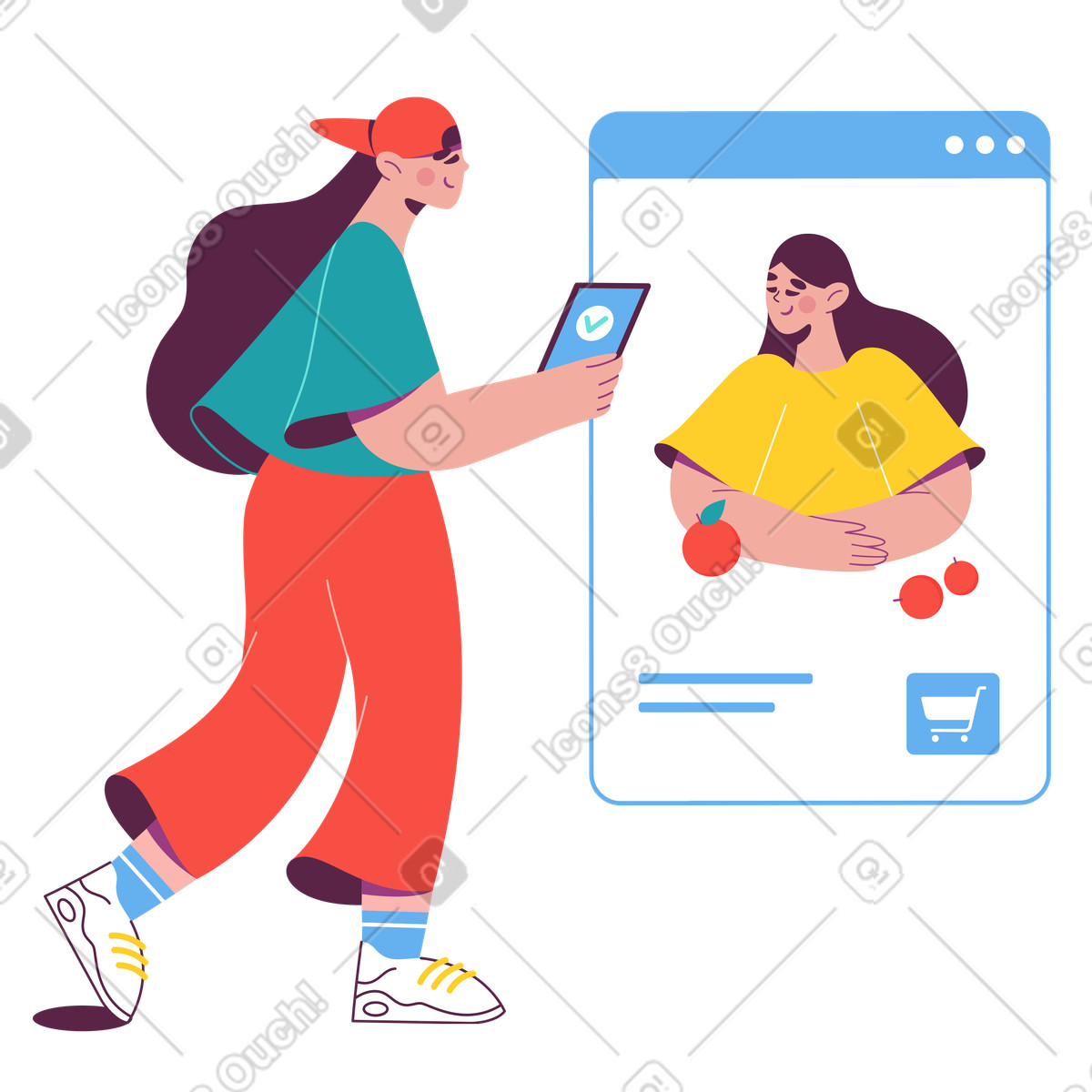 Woman buying a painting online illustration in Sammy style download in PNG, SVG